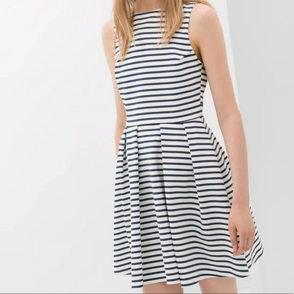 zara striped pleated dress Long Textured Pleated Striped Dress Zara